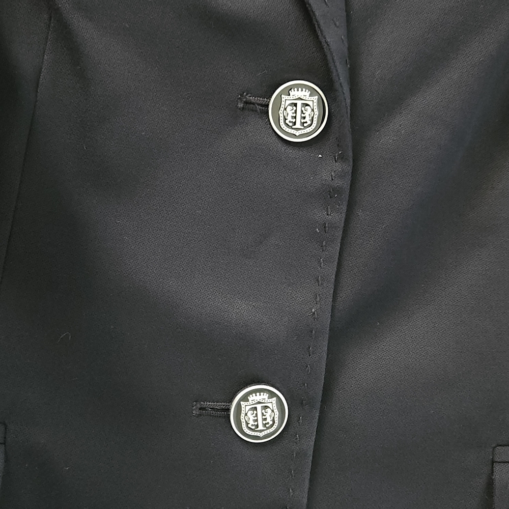 Talbots 10 Black Cotton Stretch Blazer 3/4 Sleeve Logo Buttons Professional - Picture 8 of 10